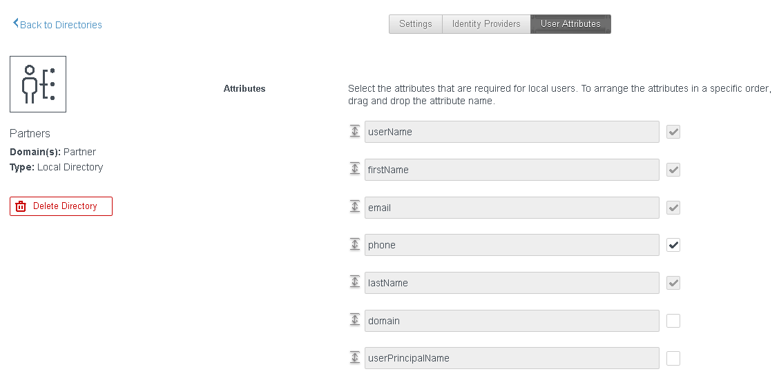 page d'attributs utilisateur