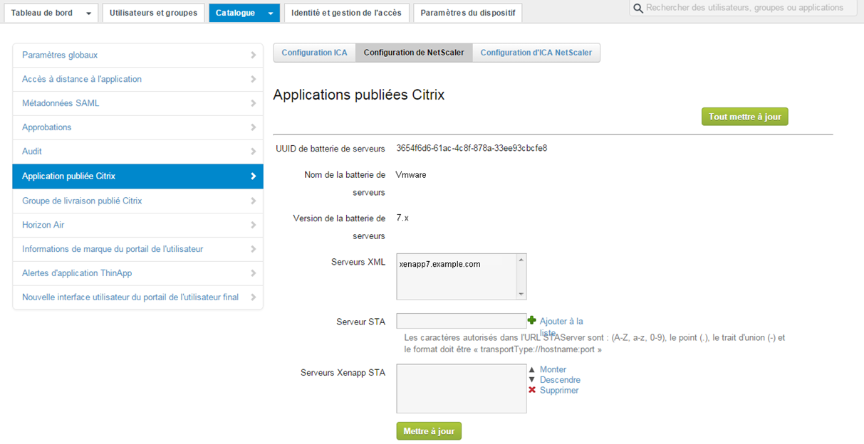 Onglet Configuration Netscaler