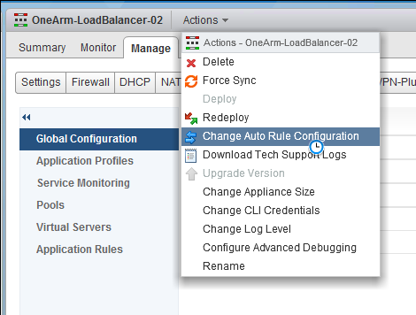 Dans le menu déroulant Actions, cliquez sur Modifier la configuration de la règle automatique.