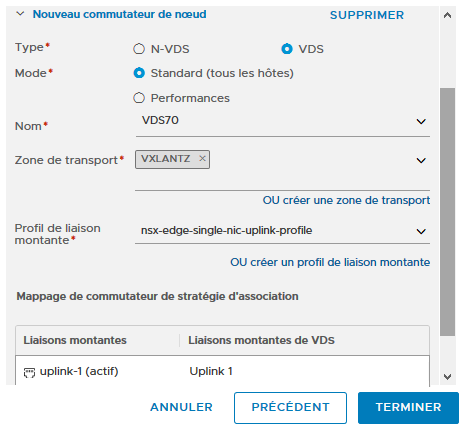 Préparez l'hôte de référence en tant que nœud de transport.