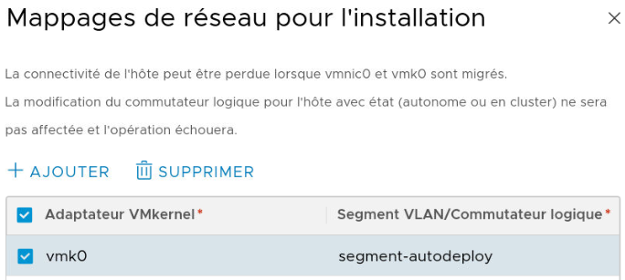 Mappez des adaptateurs VMkernel à des segments VLAN (également appelés commutateurs logiques).