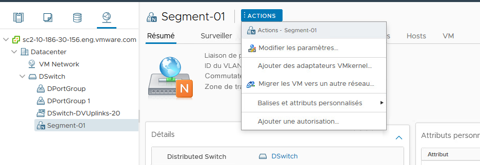 NSX est réalisé en tant qu'objet NSX dans VMware vCenter.