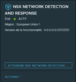 Carte de fonctionnalité de NSX Network Detection and Response après activation. Plus d'infos fournies par le texte immédiat.