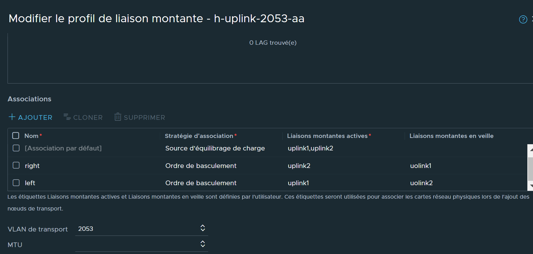 Profil de liaison montante