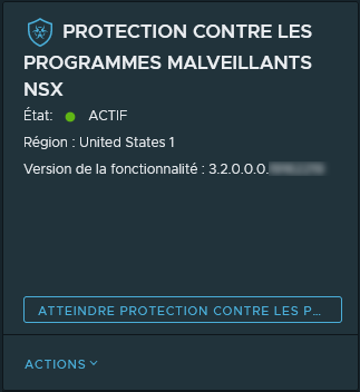 Fiche de fonctionnalité Protection contre les programmes malveillants NSX après une activation réussie. L'image est décrite par le texte environnant.