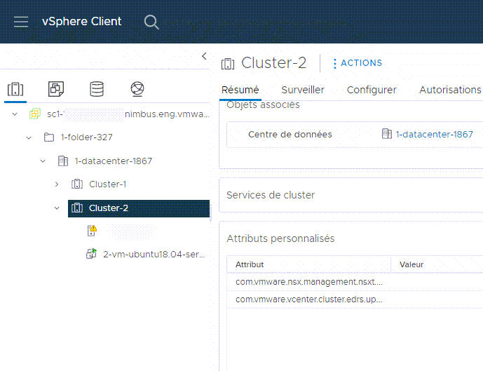 NSX ajoute des extensions de cluster, d'hôtes et DVS avec la clé VMware vCenter qui gère ces objets.