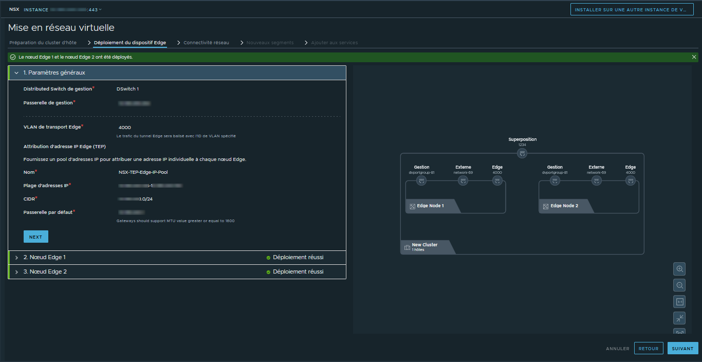 Les nœuds NSX Edge sont réalisés à la fin du déploiement.