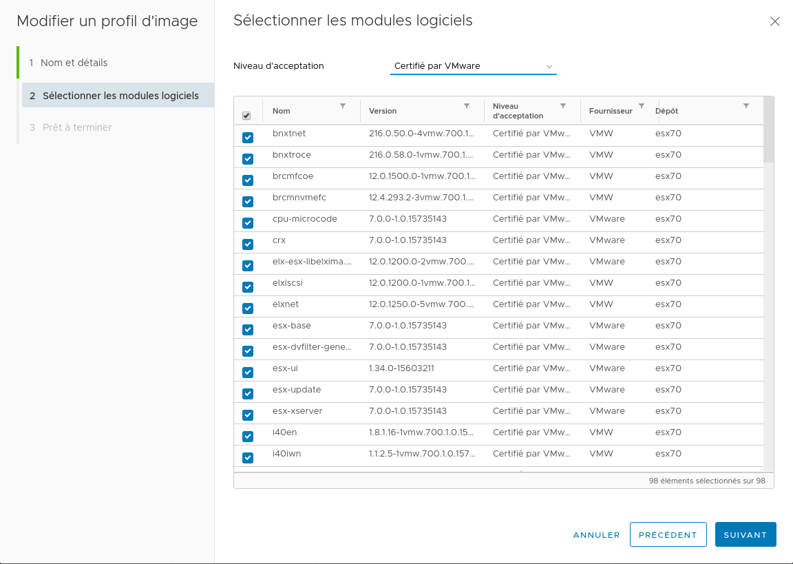 Sélectionnez les modules logiciels dans le dépôt de logiciels personnalisé.