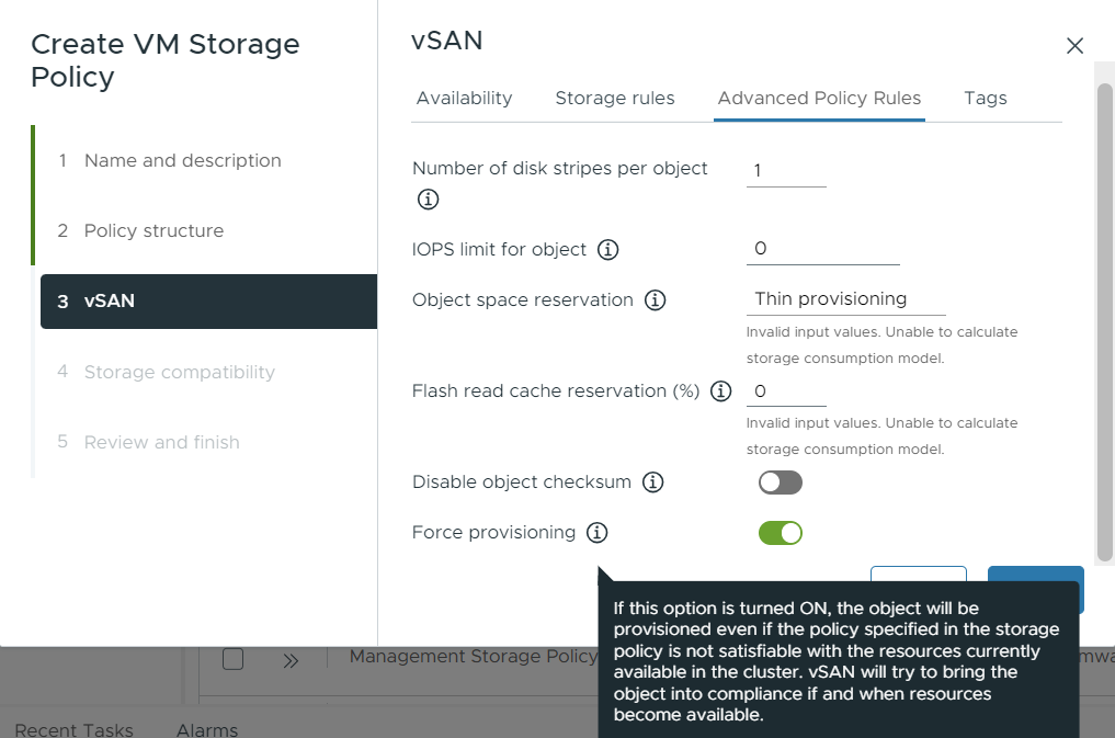 Option Forcer le provisionnement activée.