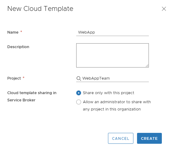 Sélectionnez le projet pour le modèle de cloud.
