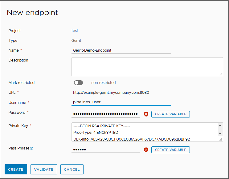 Quando si aggiunge un endpoint per il trigger Gerrit, è necessario verificare che l'endpoint Gerrit si connetta al server Gerrit.