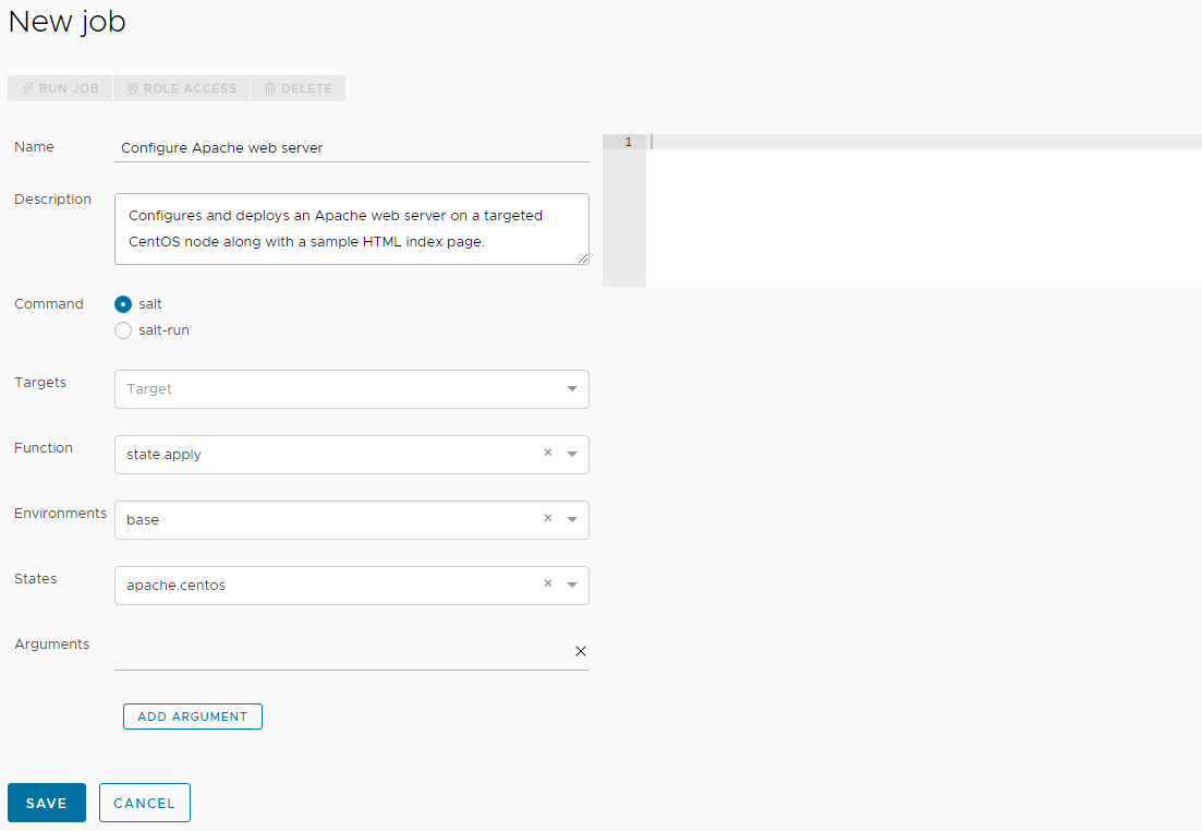 Creazione di un nuovo processo che configura un server Web Apache