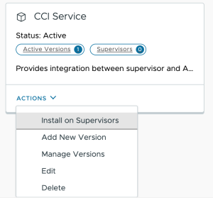 Nel riquadro Servizio CCI, fare clic su Azioni > Installa nei supervisori.