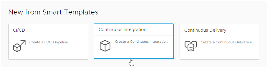 È possibile creare una pipeline di integrazione continua facendo clic sulla scheda del modello della pipeline smart Integrazione continua.