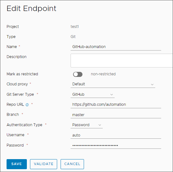 Un endpoint Git basato su cloud può utilizzare il proxy cloud predefinito.