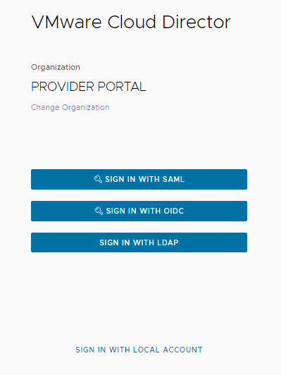 A partire dalla versione 10.5.1, se si integrano più provider di identità, nella pagina di accesso di VMware Cloud Director vengono visualizzate tutte le opzioni di accesso.