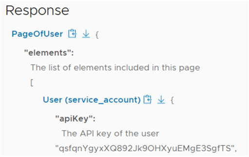 Copia della chiave API per l'account di servizio