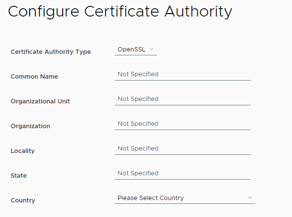Impostazioni per la configurazione di un'autorità di certificazione OpenSSL.