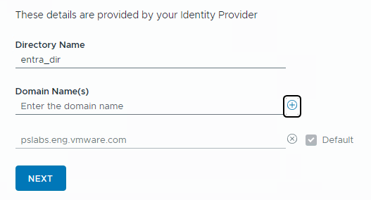 Sezione Informazioni directory della procedura guidata Connessione del provider di identità.