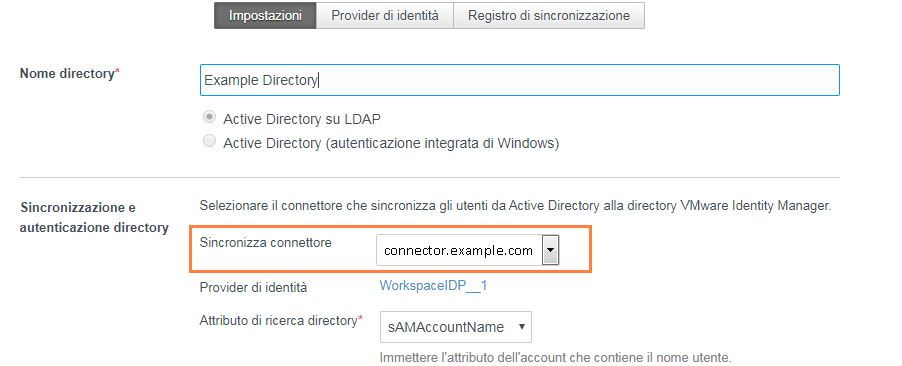 Pagina Impostazioni directory