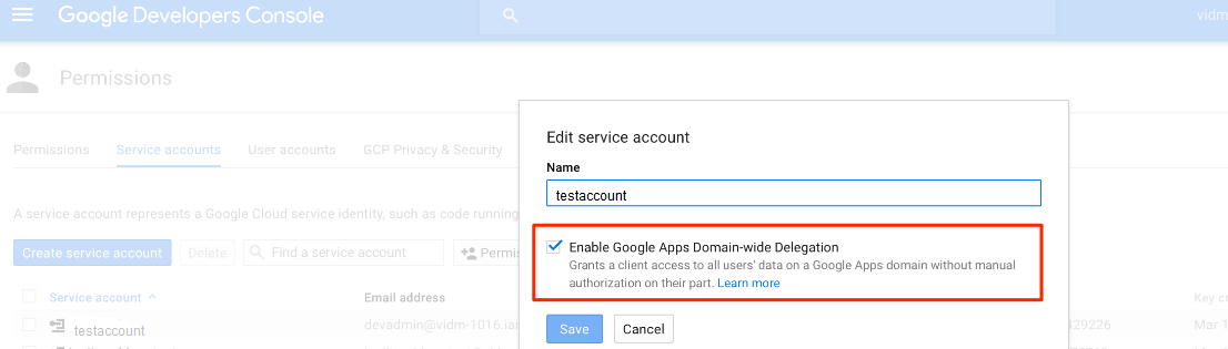 Popup Abilita delega a livello dell'intero dominio di Google Apps