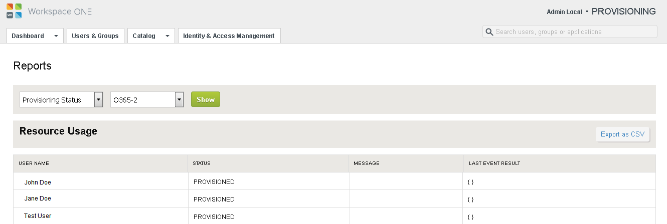 Report Stato provisioning