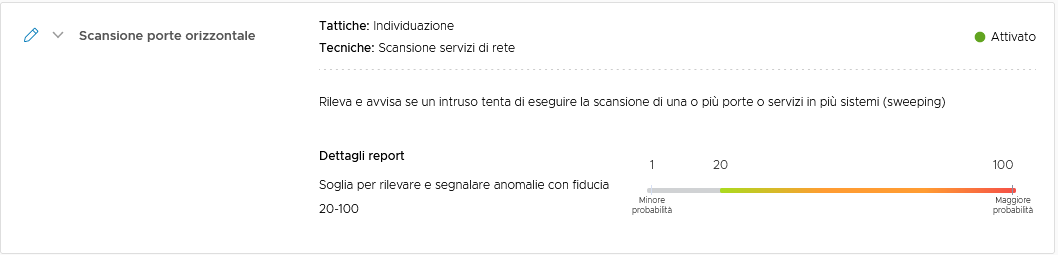 Schermata della scheda di definizione del rilevatore Scansione porte orizzontale in modalità di modifica.