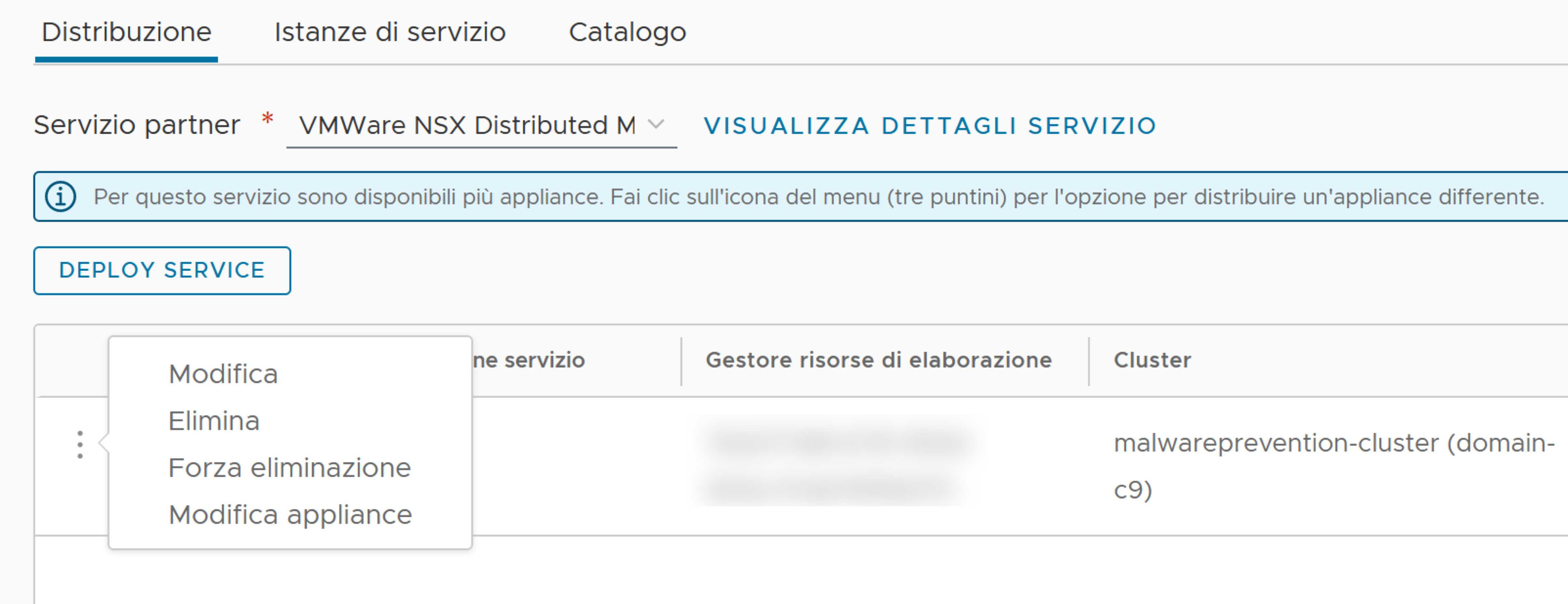 Per distribuire un nuovo fattore di forma, utilizzare l'opzione Modifica appliance.