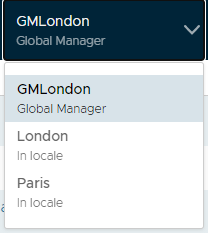 Mostra il menu a discesa di Global Manager in cui sono visualizzati i cluster di Local Manager.