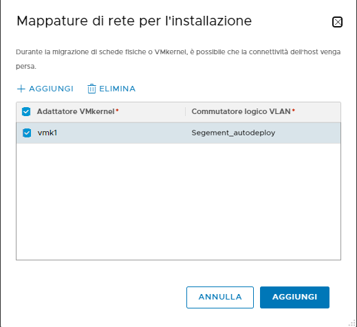 Mappatura delle schede VMkernel ai segmenti VLAN (noti anche come commutatori logici).