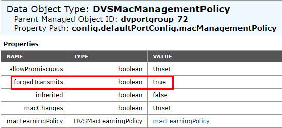 Proprietà del tipo di oggetto DVSMacManagementPolicy