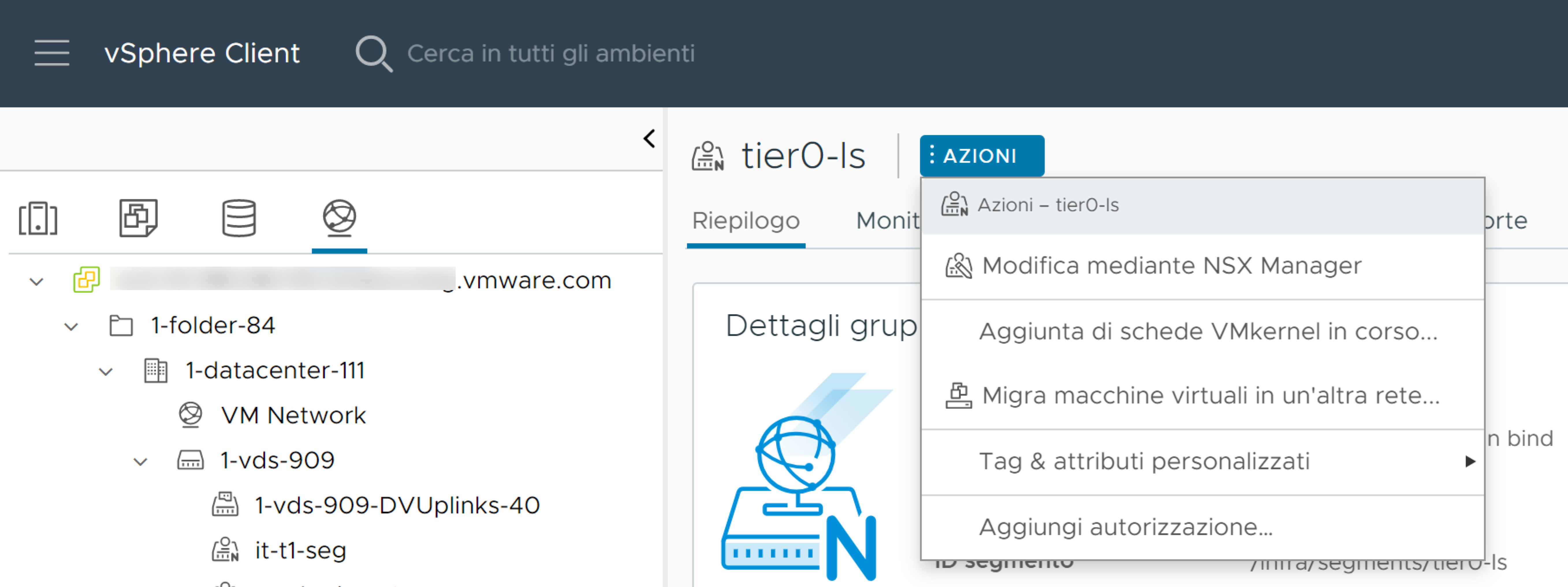 NSX viene realizzato come oggetto NSX in VMware vCenter.