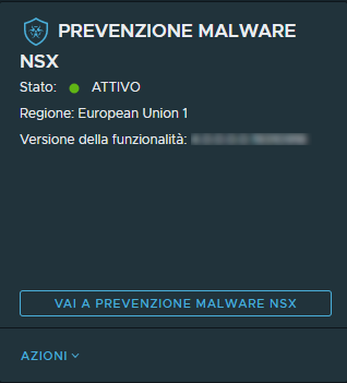 Scheda della funzionalità NSX Malware Prevention dopo un'attivazione riuscita. L'immagine è descritta dal testo circostante.