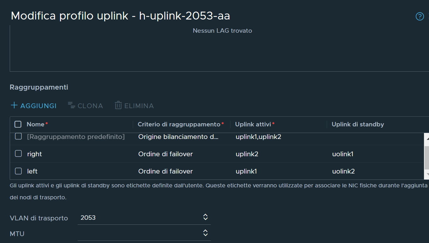 Profilo di uplink