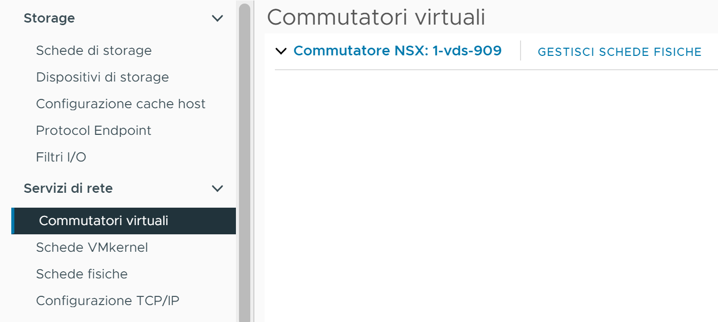 VMware vCenter visualizza il commutatore VDS utilizzato per preparare un nodo di trasporto NSX come commutatore NSX.