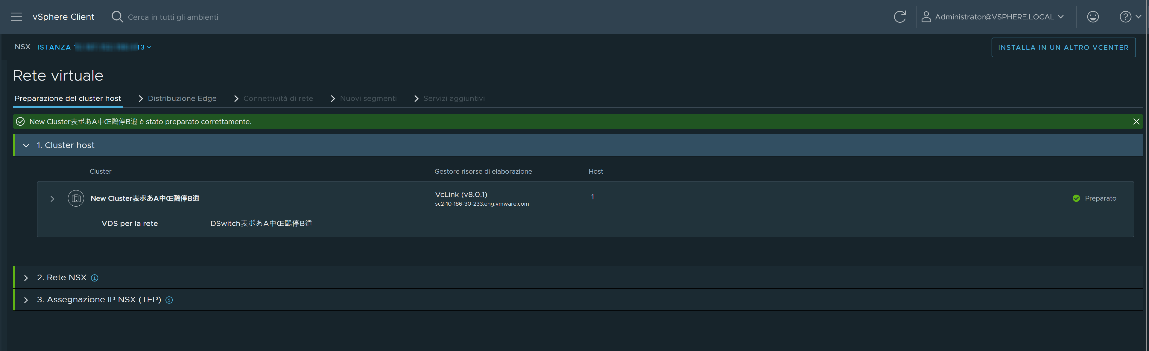 Preparare un cluster per installare NSX.