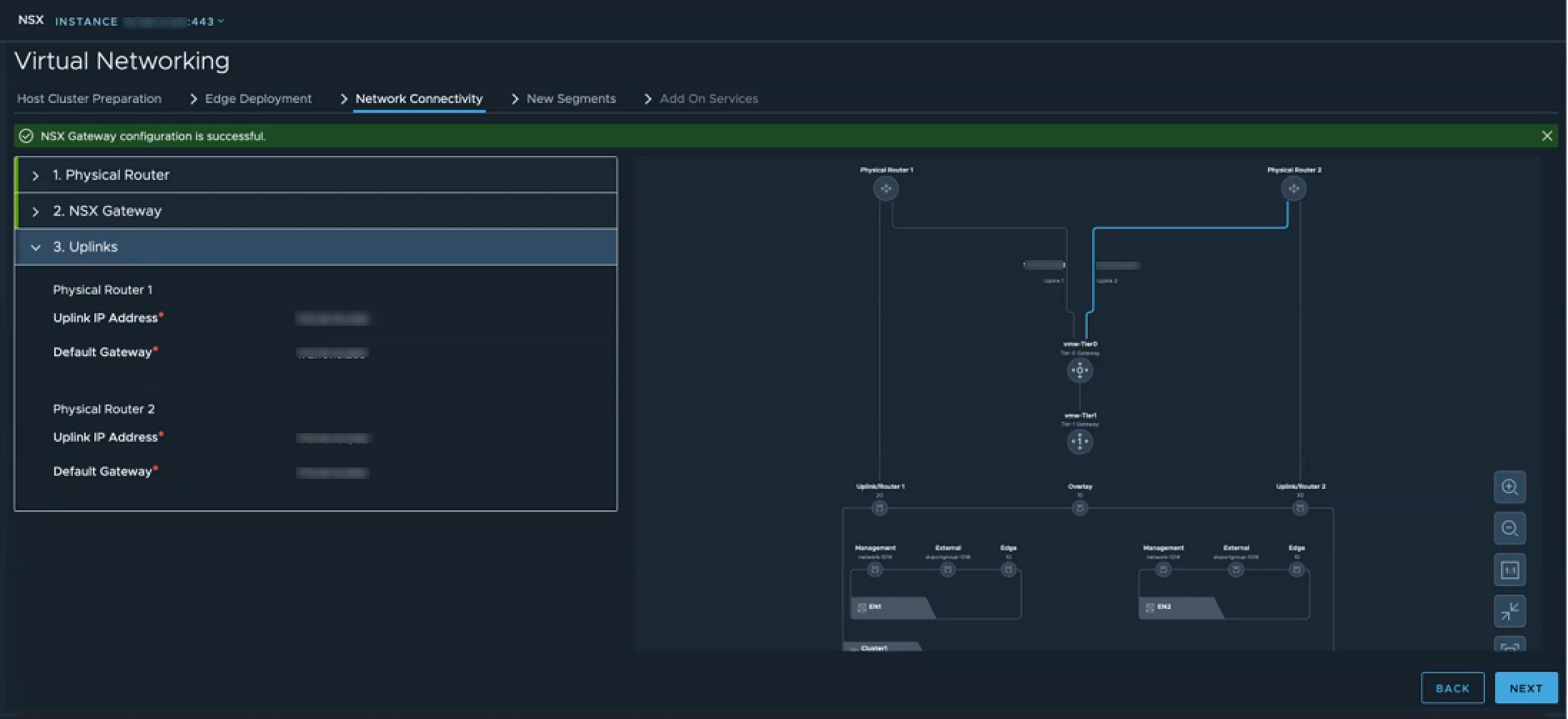 Creare un gateway NSX che verrà connesso ai router sul lato nord e ai segmenti sul lato sud.