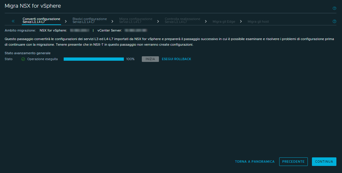 Screenshot dei servizi di conversione della configurazione di livello 3 e superiore