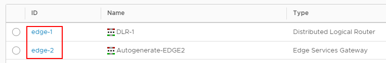 Gli ID Edge degli Edge di NSX for vSphere sono evidenziati.
