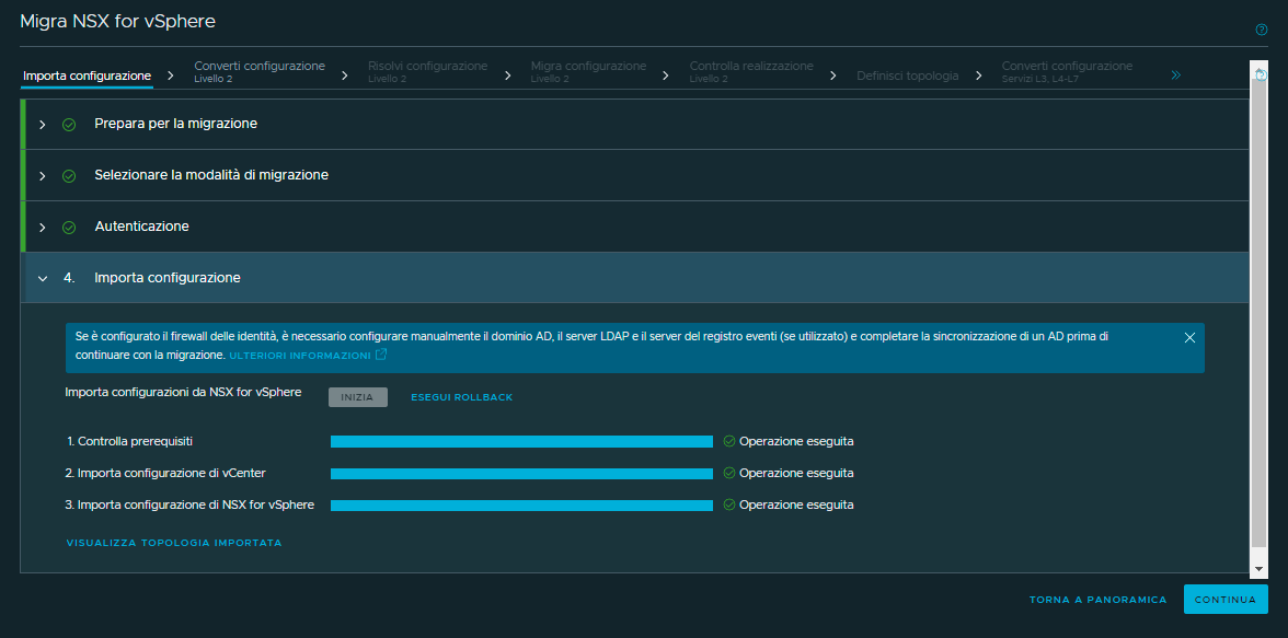 Screenshot della schermata di configurazione dell'importazione