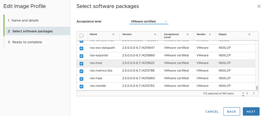 Selezionare i pacchetti software nell'archivio software personalizzato.