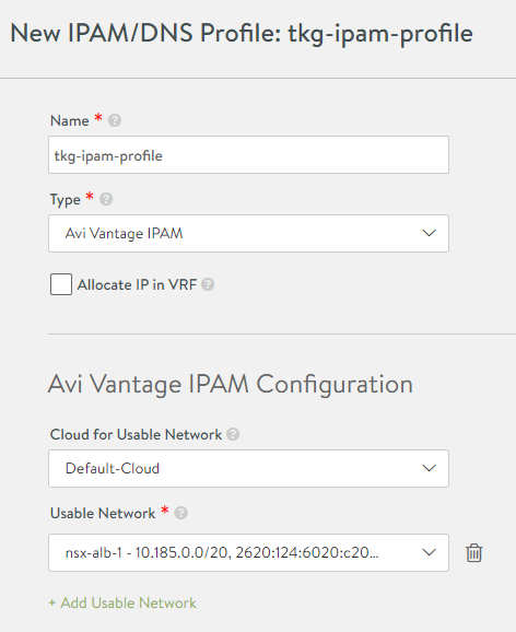 Configurazione dei profili IPAM e DNS
