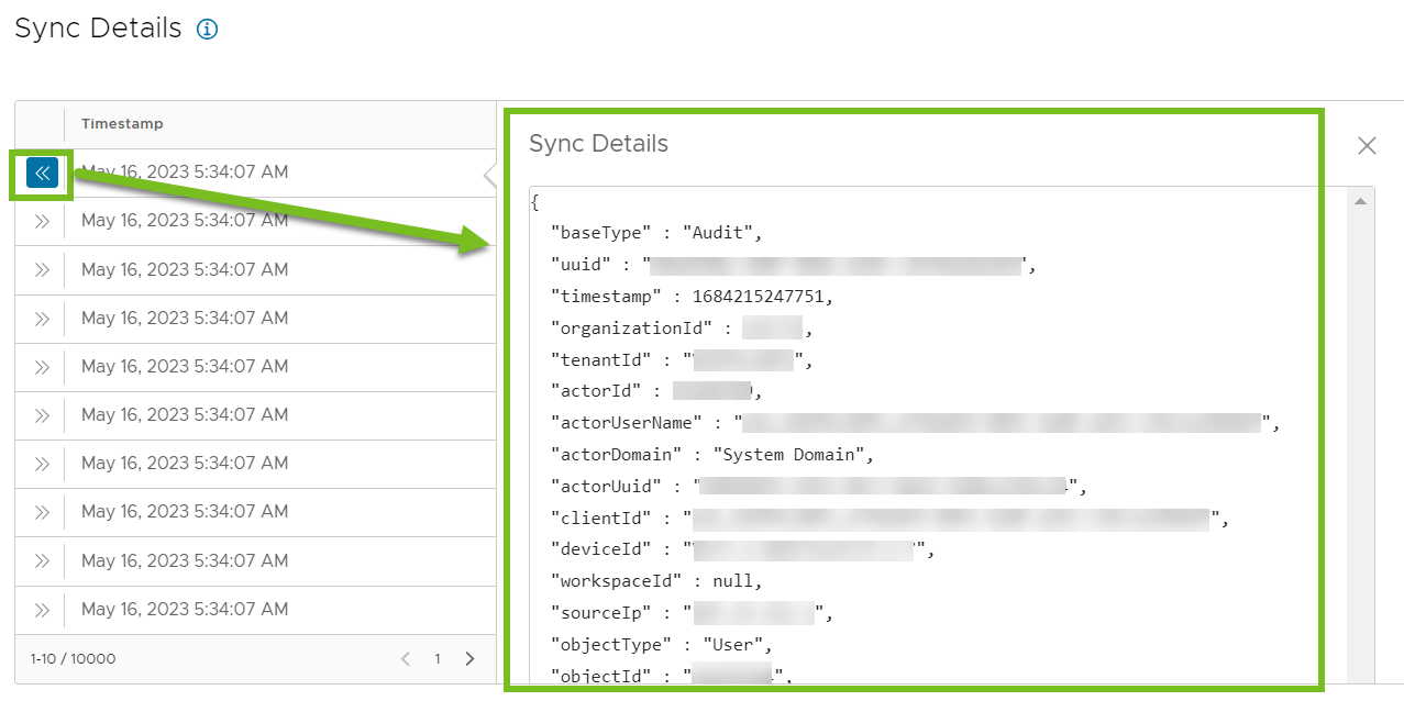 Vengono visualizzate informazioni come uuid, clientId, objectType e objectID.