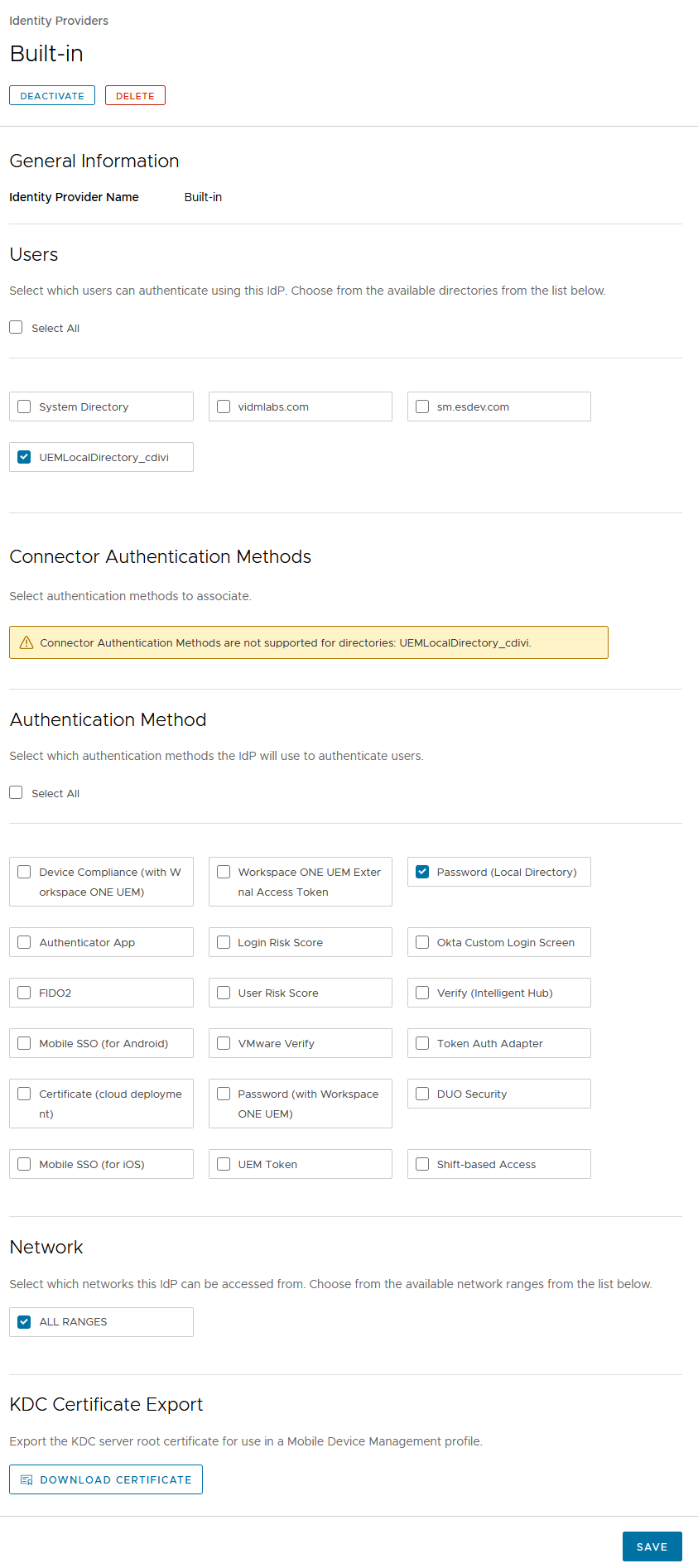 Screenshot della pagina Crea provider di identità integrato