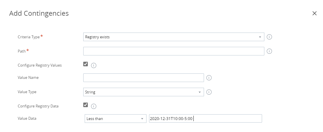 Esempio di configurazione dei valori del registro.