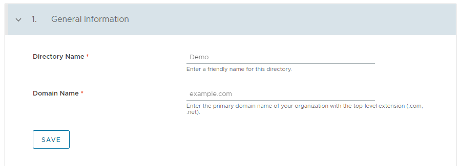 In questo esempio il nome della directory è Demo e il nome del dominio è example.com.