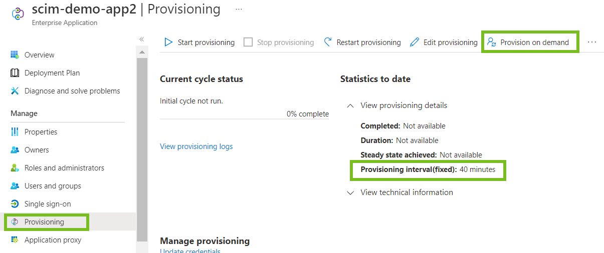 Nella sezione Visualizza dettagli provisioning è indicato l'intervallo di provisioning (fisso) di 40 minuti.