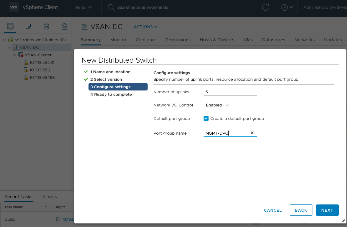 Configurazione del Distributed Switch