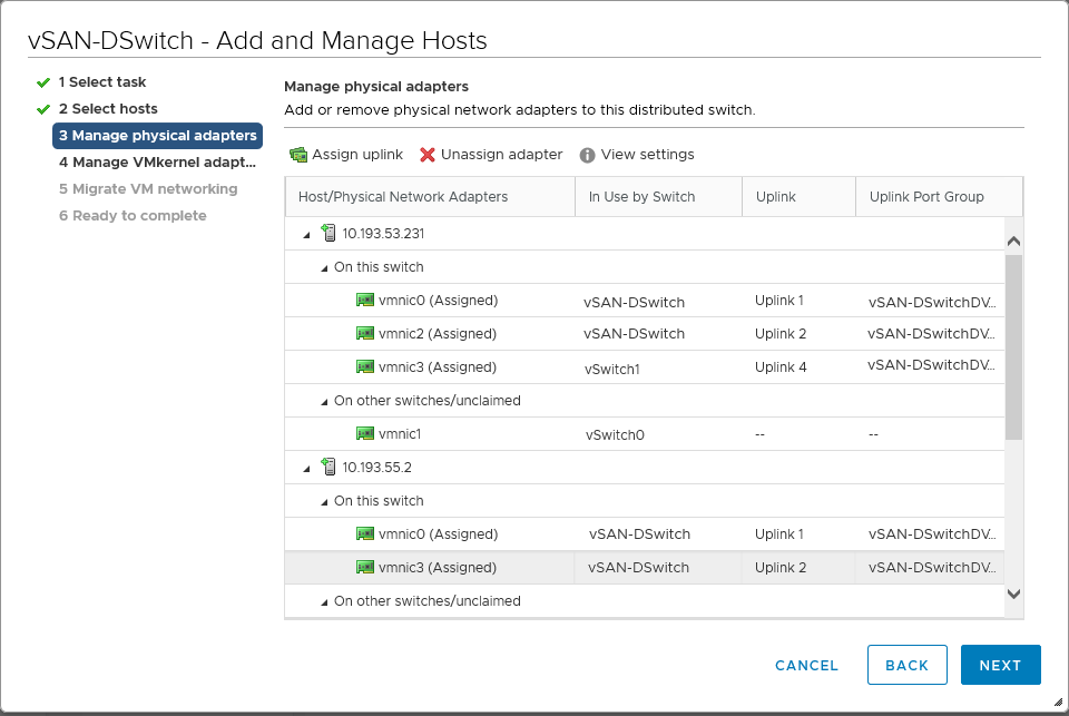 Aggiunta di host ad un Distributed Switch