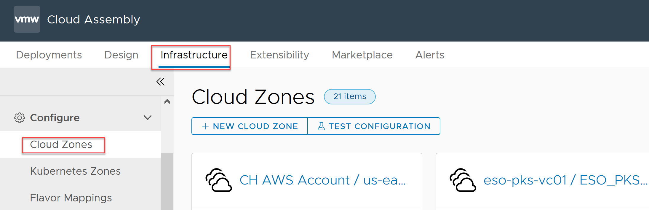 Schermata che mostra l'apertura della schermata della zona cloud, nessun nome specificato